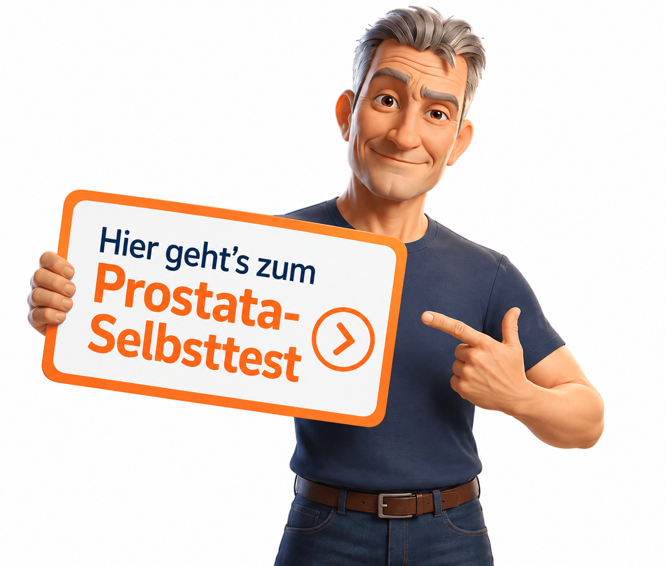 Mann mit einem Hinweis auf den Prostata-Selbsttest